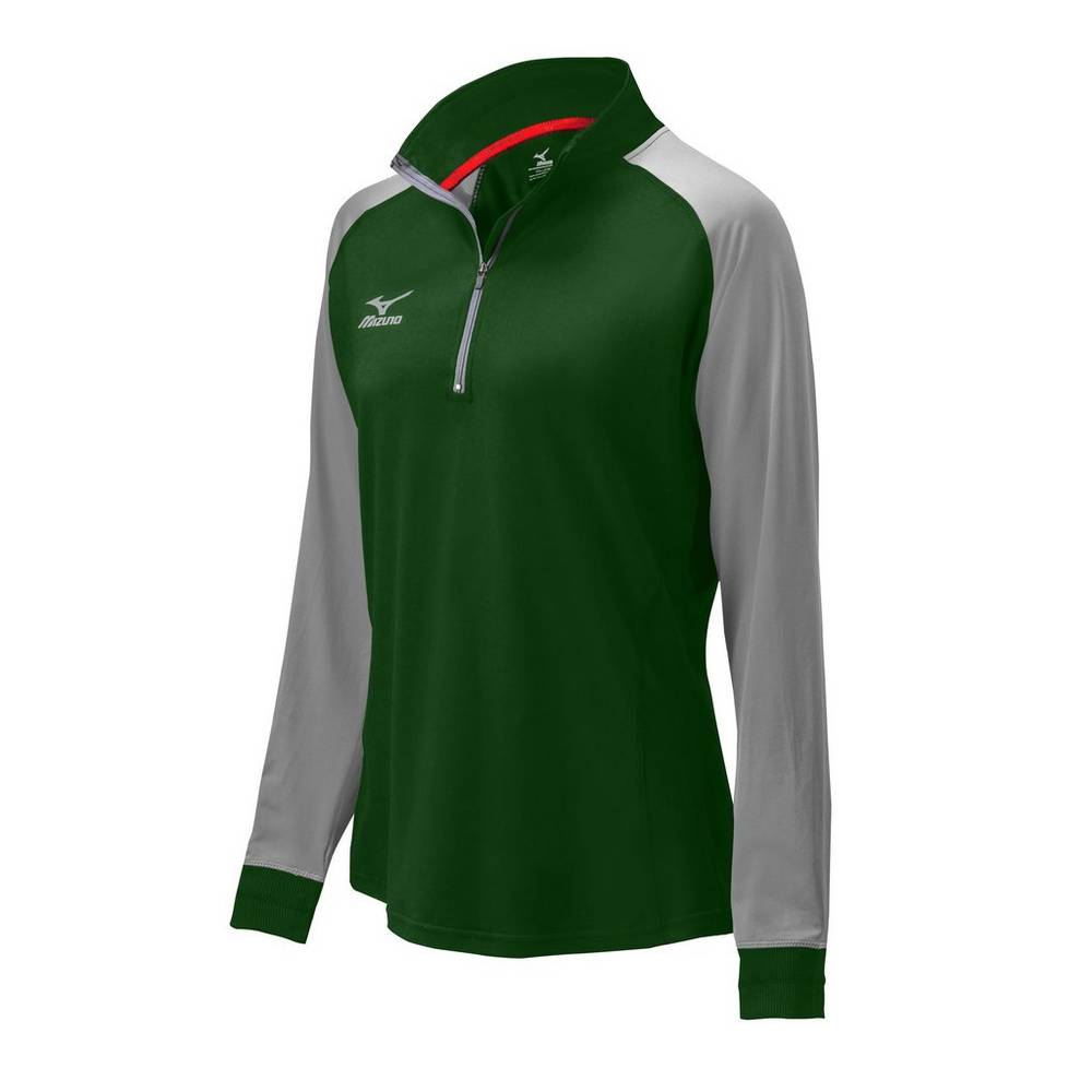 Mizuno Women's Prime 1/2 Zip Volleyball Jacket Green/Grey (440574-HMS)